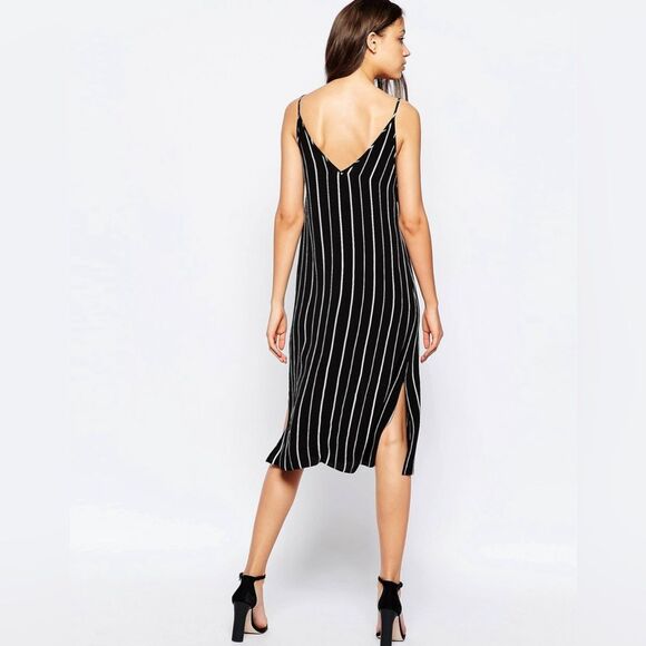 ASOS Cami Slip V Neckline Spaghetti Straps Side Slit Stripe Flowy Midi Dress 12 - Picture 3 of 12